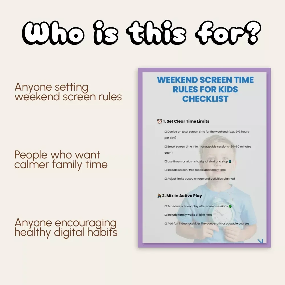 Weekend Screen Time Rules for Kids Checklist | Printable Digital Download | Family Screen Time Planner | Screen Time Rules for Weekends | Healthy Tech Habits for Children