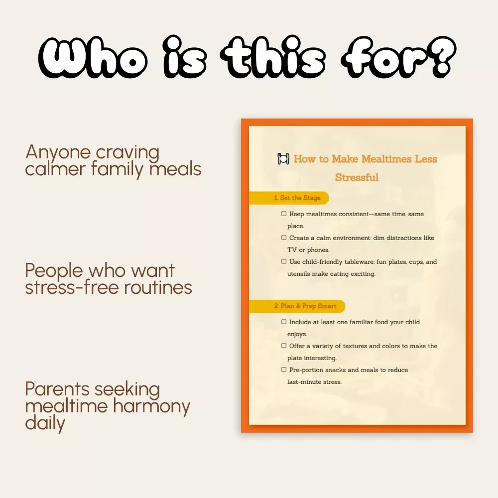 The Calm & Happy Mealtime Checklist | Digital Download for Parents | How to Make Mealtimes Less Stressful | Printable Family Routine Guide for Kids