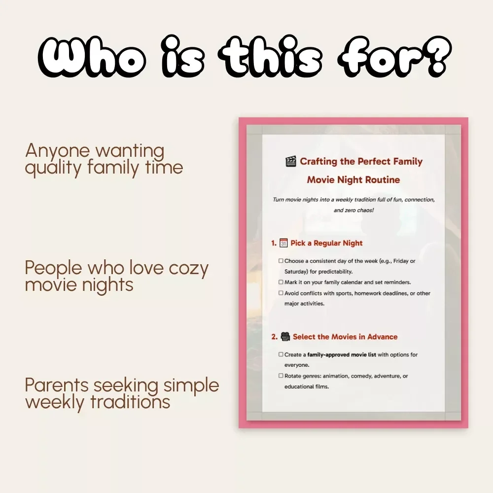 Crafting the Perfect Family Movie Night Routine | Printable Checklist for Parents | Digital Download Guide for How to Create a Family Movie Night Routine | Fun Family Bonding Ideas