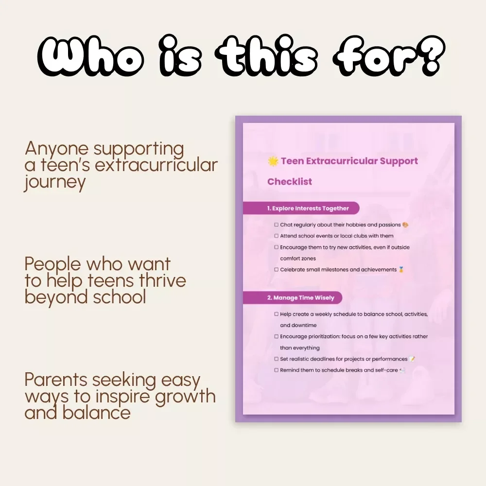 Teen Extracurricular Support Checklist | Printable Digital Download for Parents | How to Support Your Teen's Extracurricular Activities Guide
