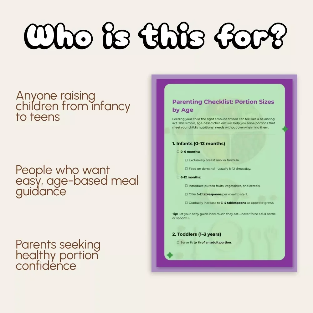 Parenting Checklist: Portion Sizes by Age | Digital Download Guide for Balanced Nutrition, Healthy Eating Habits & Family Meal Planning