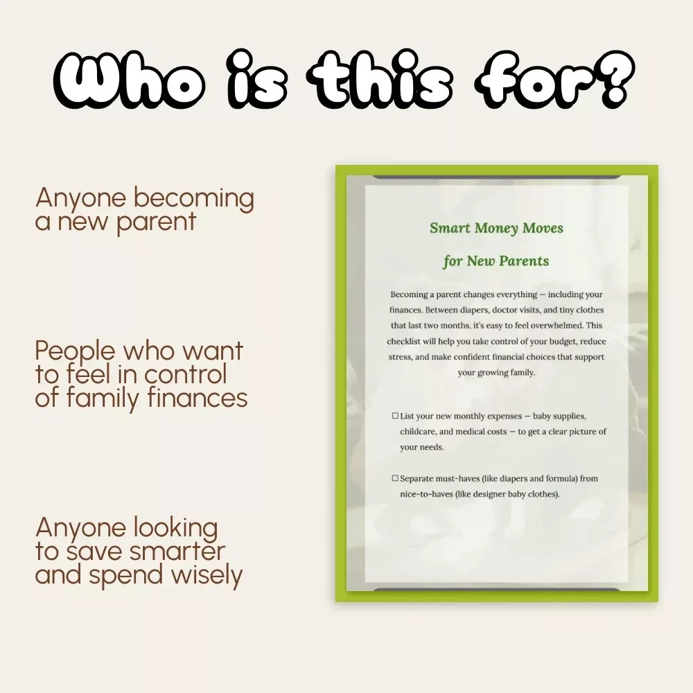Smart Money Moves for New Parents | Printable Financial Checklist | Digital Budget Planner | Best Budgeting Tips for New Parents | Family Finance Organizer