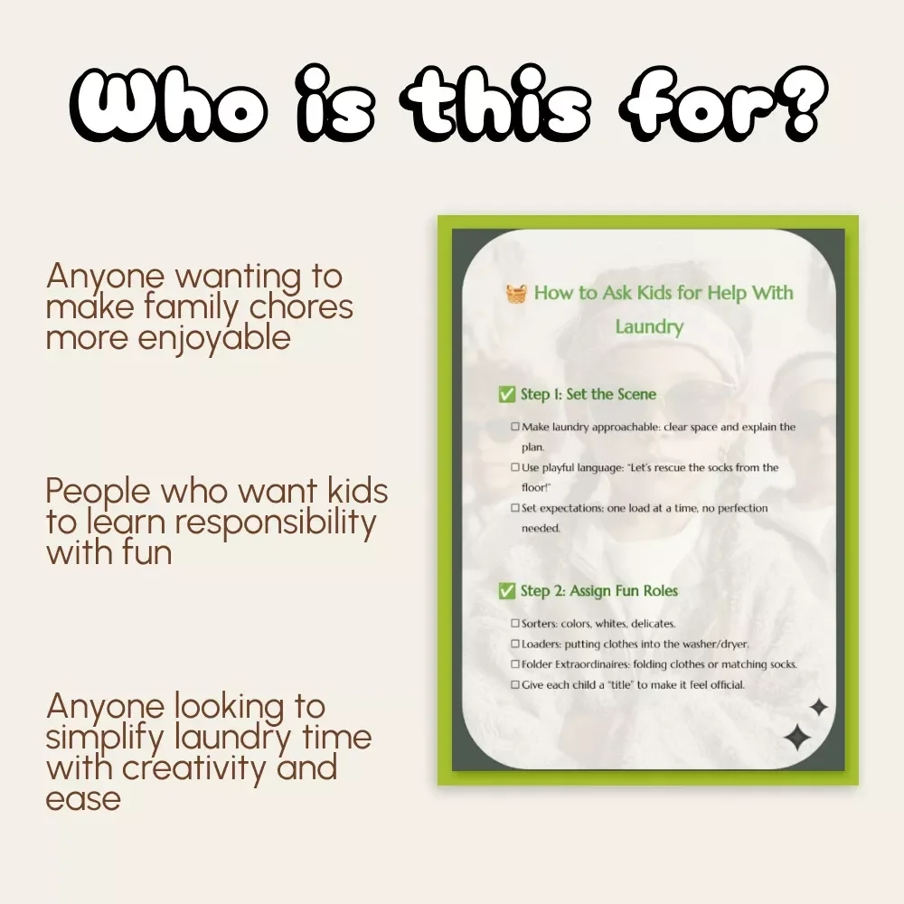 How to Ask Kids for Help With Laundry | Printable Guide for Parents | Fun Family Chores eBook | Kids Laundry Checklist | AI Laundry Tips for Families
