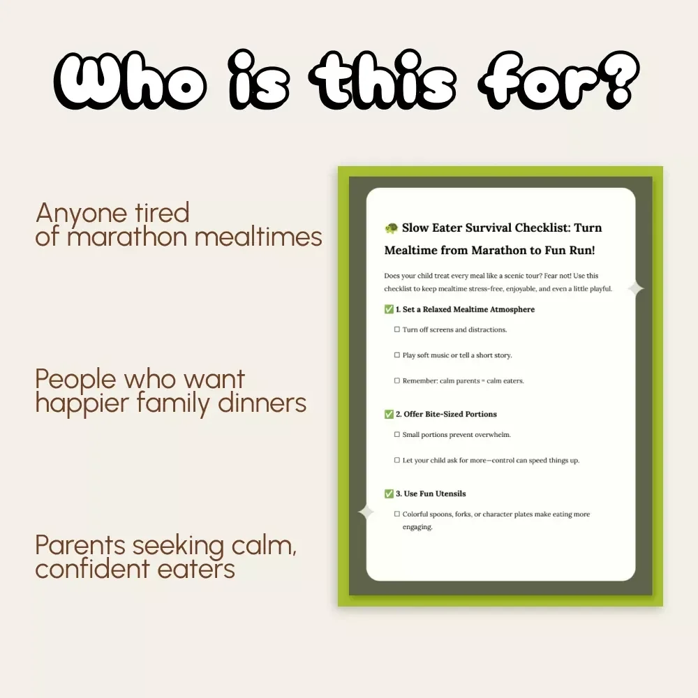 Slow Eater Survival Checklist: Turn Mealtime from Marathon to Fun Run! | Printable Parenting Guide for How to Deal with a Child Who Is a Slow Eater | Digital Download for Easier, Happier Family Meals