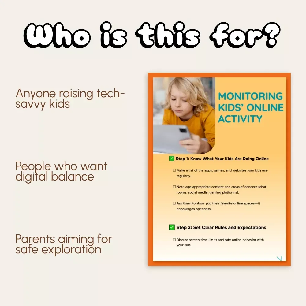 Monitoring Kids’ Online Activity Checklist | Printable Digital Download for Parents | Step-by-Step Guide on How to Monitor Kids' Online Activity Safely
