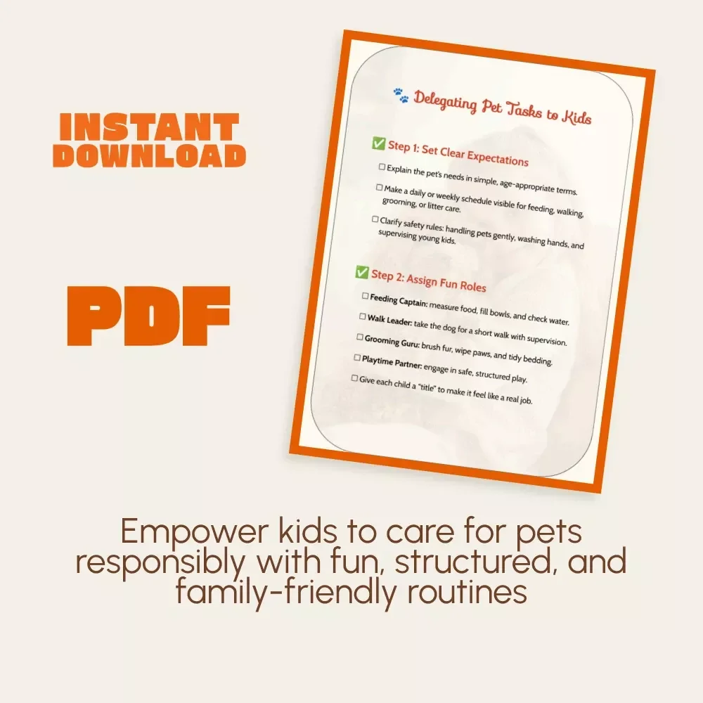 Delegating Pet Tasks to Kids | Printable Pet Care Guide, eBook & Checklist | Teach Kids Responsibility, Chores, and Pet Care Routines | Family Pet Planner Digital Download