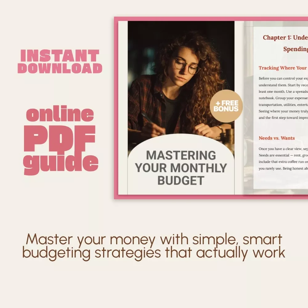 Mastering Your Monthly Budget | Printable Digital Guide to How to Manage Household Expenses, Budgeting Tips, 50/30/20 Rule, AI Tools for Smarter Spending