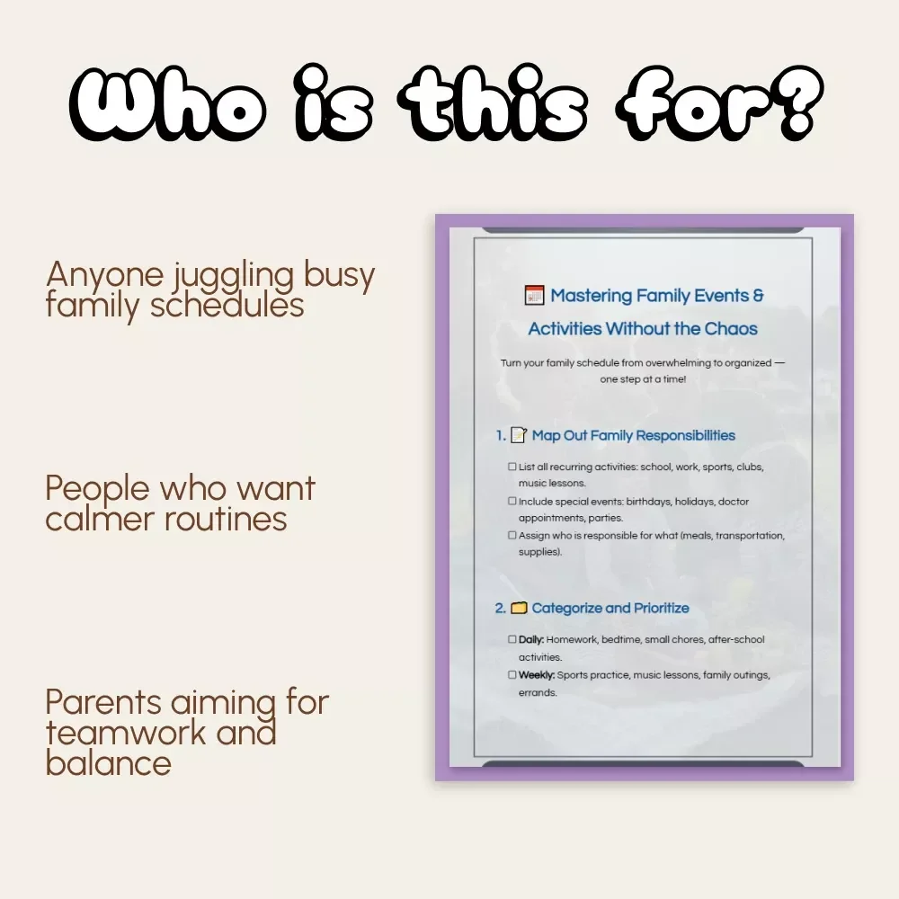 Mastering Family Events & Activities Without the Chaos | Family Planner Checklist | How to Manage Family Events and Activities | Digital Download