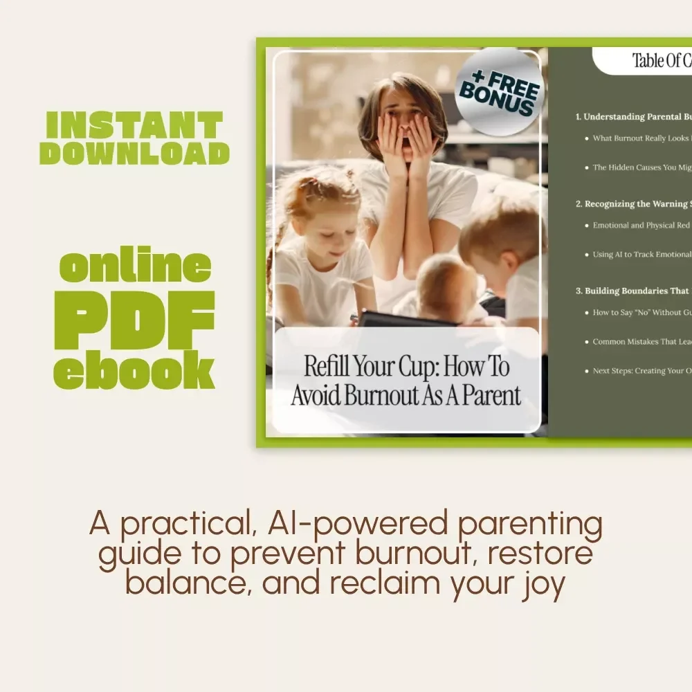 Refill Your Cup: How to Avoid Burnout as a Parent | Digital eBook, Parental Self-Care Guide, Mindful Parenting, AI-Assisted Stress Relief, Mental Load Management, Self-Care for Parents