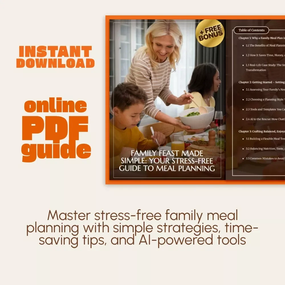 Family Feast Made Simple: Your Stress-Free Guide to Meal Planning | Meal Planning eBook | Digital Download for Busy Families