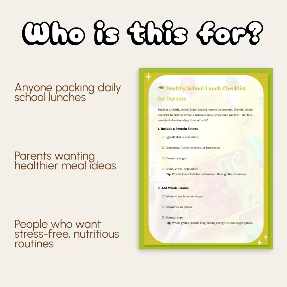 Healthy School Lunch Checklist for Parents | Printable Digital Download | How to Pack School Lunch Healthy | Easy Nutrition Guide for Kids