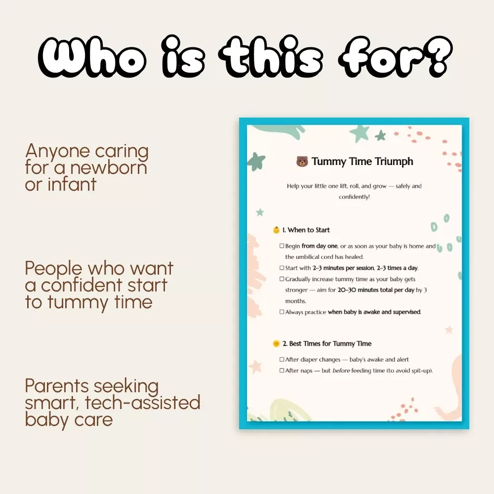 Tummy Time Triumph | Printable Baby Development Checklist | New Parent Guide for When to Introduce Tummy Time + AI Tracking Tips