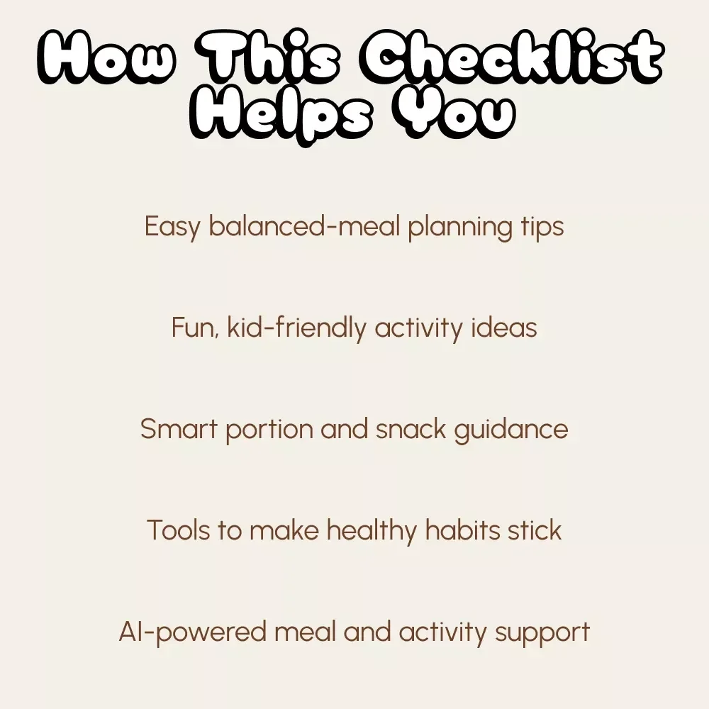 Managing Weight Gain in Kids Checklist | Digital Download Guide for Parents | How to Manage Weight Gain in Kids with Healthy Meals, Fun Activities & AI Planning