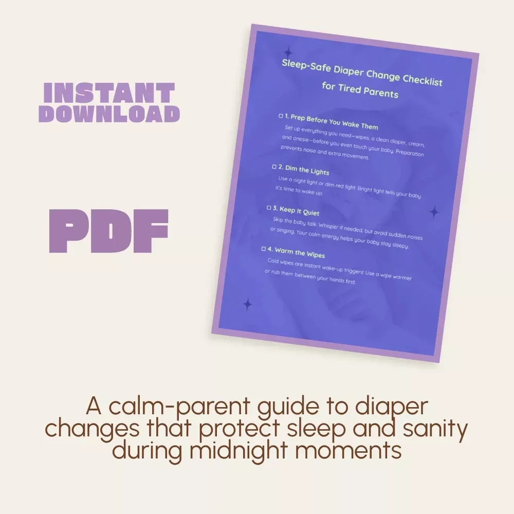Sleep-Safe Diaper Change Checklist for Tired Parents | Printable Baby Sleep Guide | How to Keep Baby Asleep Through Diaper Change | Nighttime Diaper Routine PDF Download