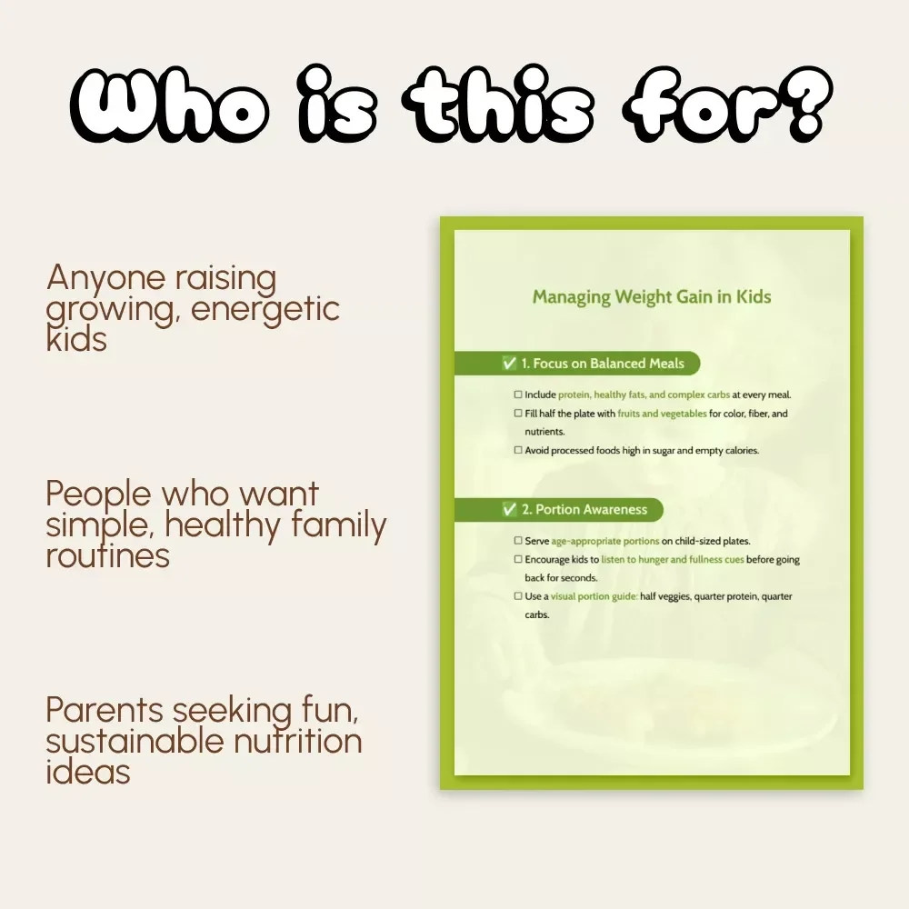 Managing Weight Gain in Kids Checklist | Digital Download Guide for Parents | How to Manage Weight Gain in Kids with Healthy Meals, Fun Activities & AI Planning