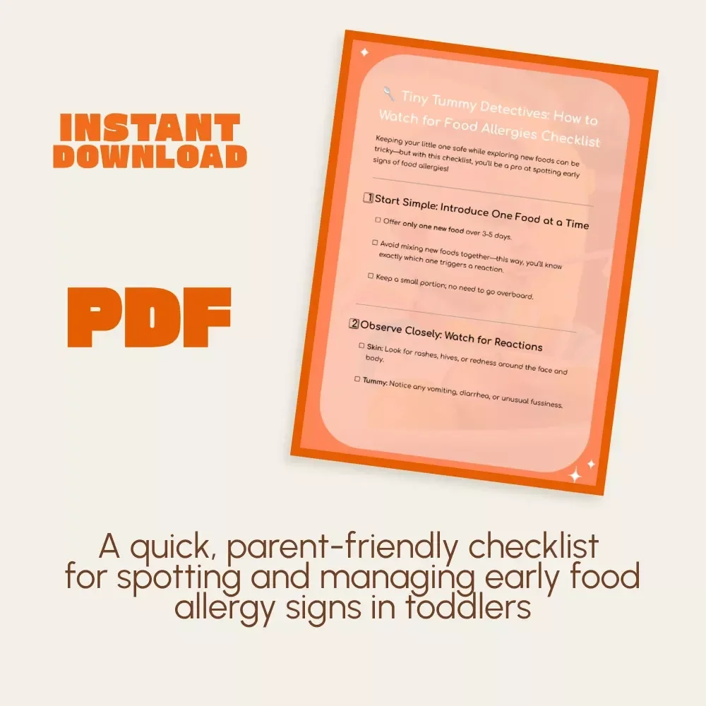 Tiny Tummy Detectives: How to Watch for Food Allergies Checklist | Baby Food Allergy Guide | Printable Pediatric Allergy Tracker for Parents