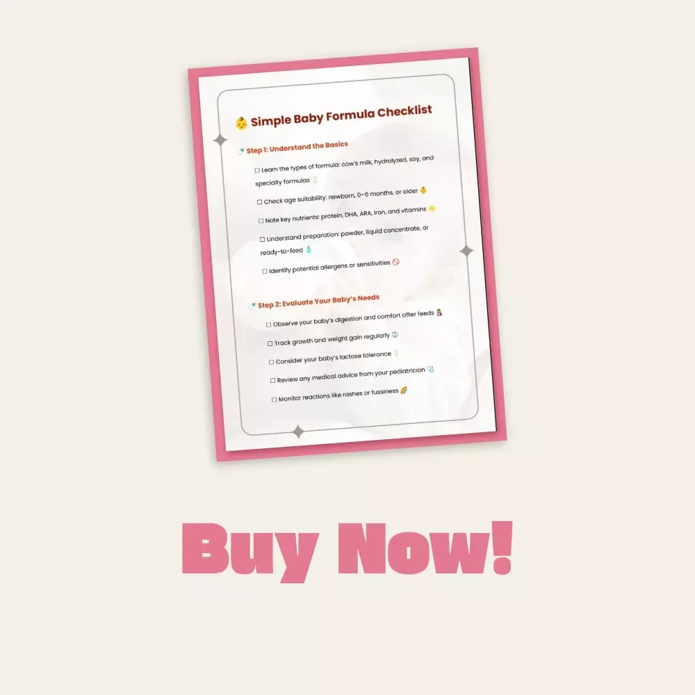 Simple Baby Formula Checklist | Digital Infant Feeding Guide | How to Choose Infant Formula for Newborns and Babies | Printable PDF Download
