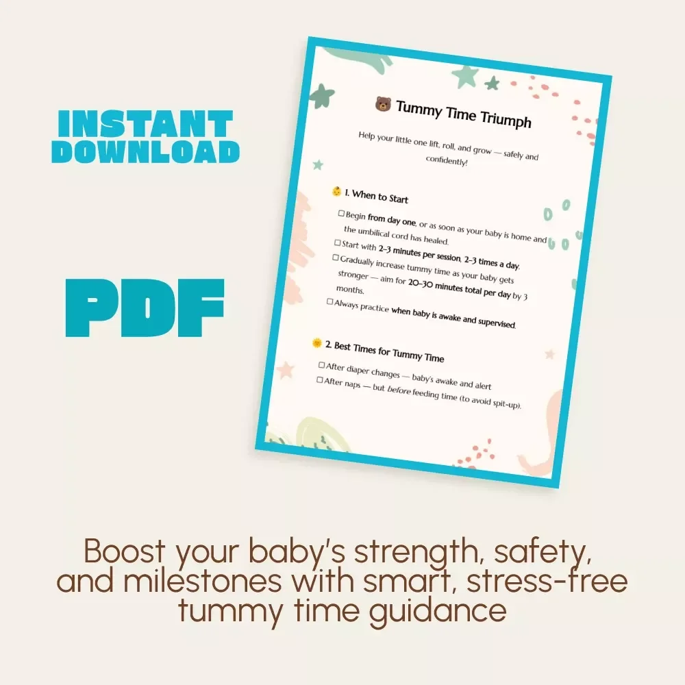 Tummy Time Triumph | Printable Baby Development Checklist | New Parent Guide for When to Introduce Tummy Time + AI Tracking Tips