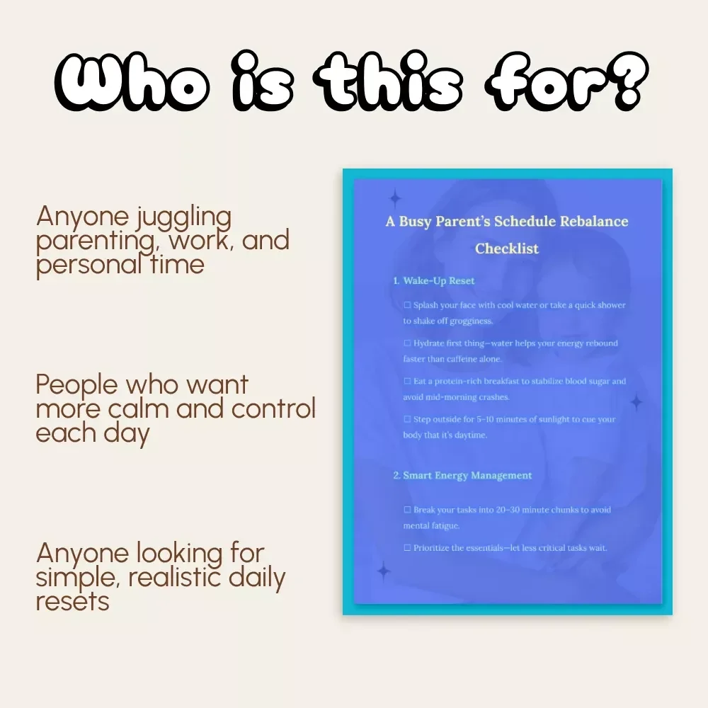 A Busy Parent’s Schedule Rebalance Checklist | Printable Daily Routine Guide for Parents | Digital Download Productivity Planner for Moms and Dads | Family Time Management eBook