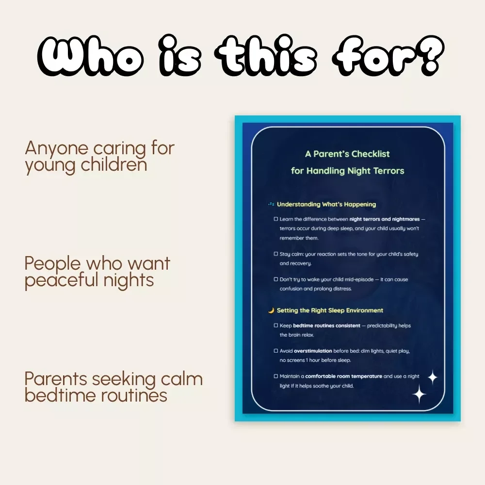 A Parent’s Checklist for Handling Night Terrors | Printable Guide for Parents | Digital Download on How to Deal with Night Terrors in Kids | Calming Sleep Support Resource