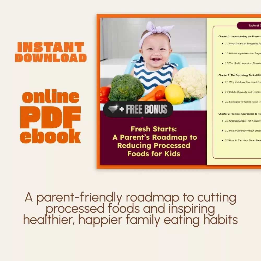 Fresh Starts: A Parent’s Roadmap to Reducing Processed Foods for Kids | Digital eBook | How to Reduce Processed Food for Kids | Family Nutrition Guide | Healthy Eating Plan for Children
