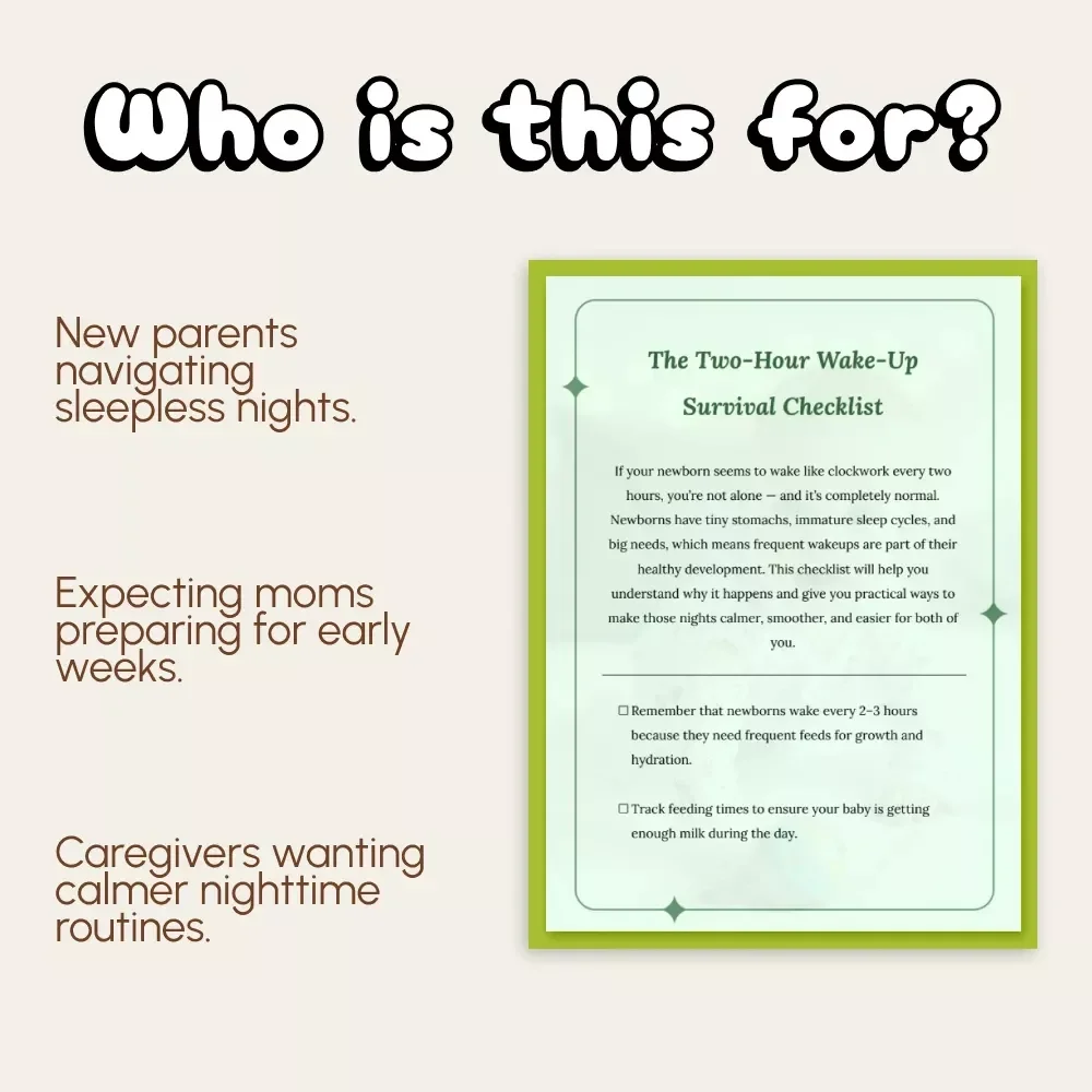 The Two-Hour Wake-Up Survival Checklist | Newborn Sleep Guide for Exhausted Parents | Digital Download | why does newborn wake every 2 hours | Baby Sleep Support eBook