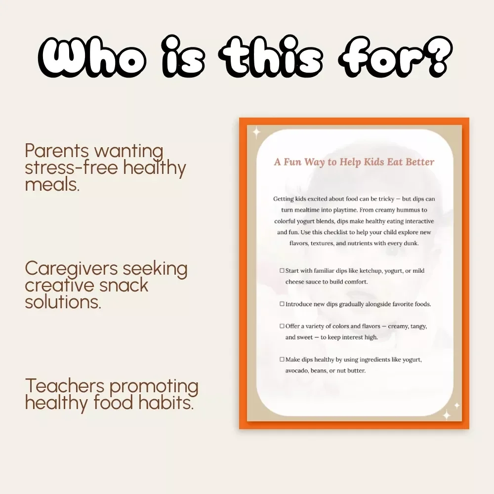 A Fun Way to Help Kids Eat Better | Printable Checklist for Parents | How to Use Dips to Help Kids Eat | Healthy Eating for Picky Eaters | Kids Nutrition Digital Download