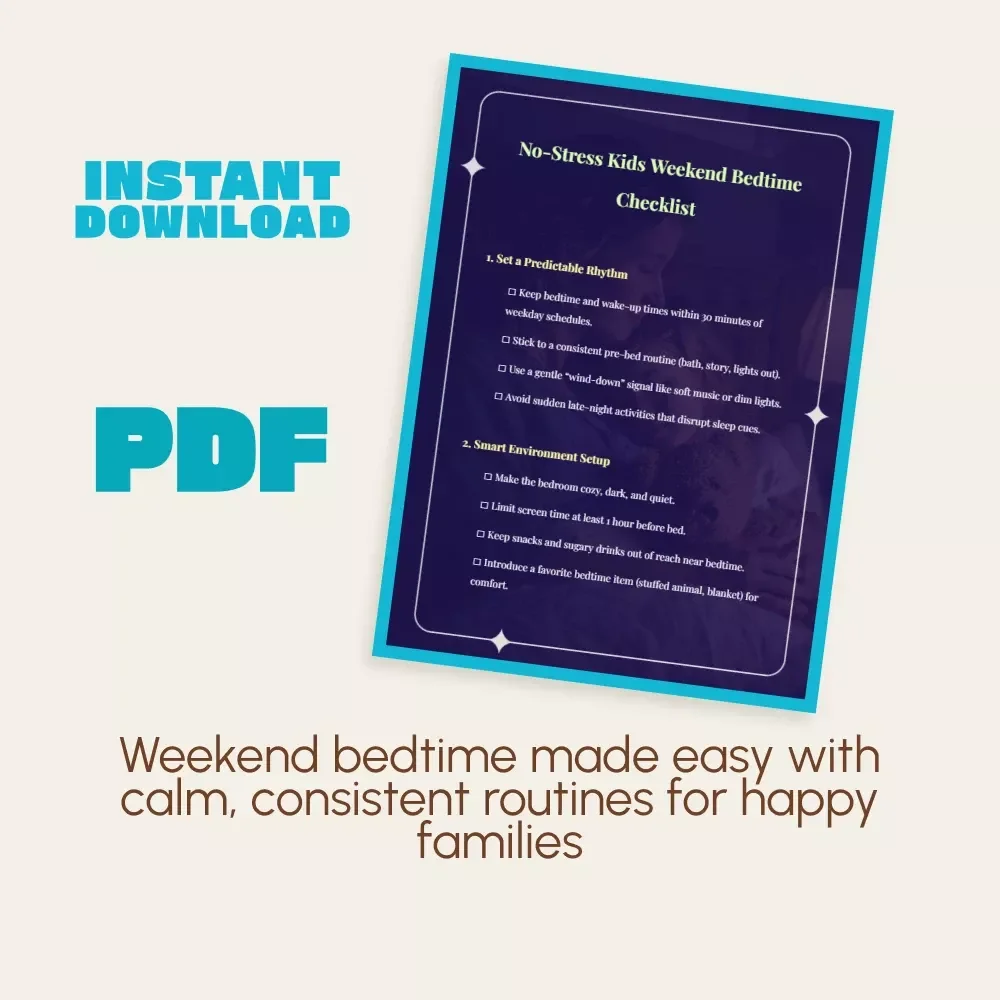 No-Stress Kids Weekend Bedtime Checklist | Printable Family Sleep Routine Guide | Digital Download | How to Keep a Consistent Bedtime on Weekends for Kids