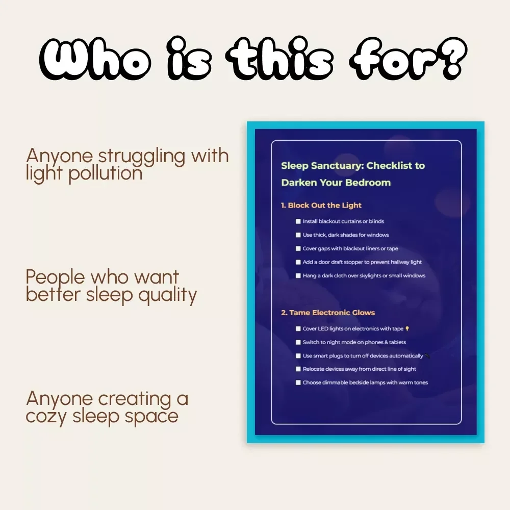 Sleep Sanctuary: Checklist to Darken Your Bedroom | Printable Guide for Better Sleep | Digital Download for Creating a Dark, Restful Space | Tips to Darken the Bedroom for Sleep