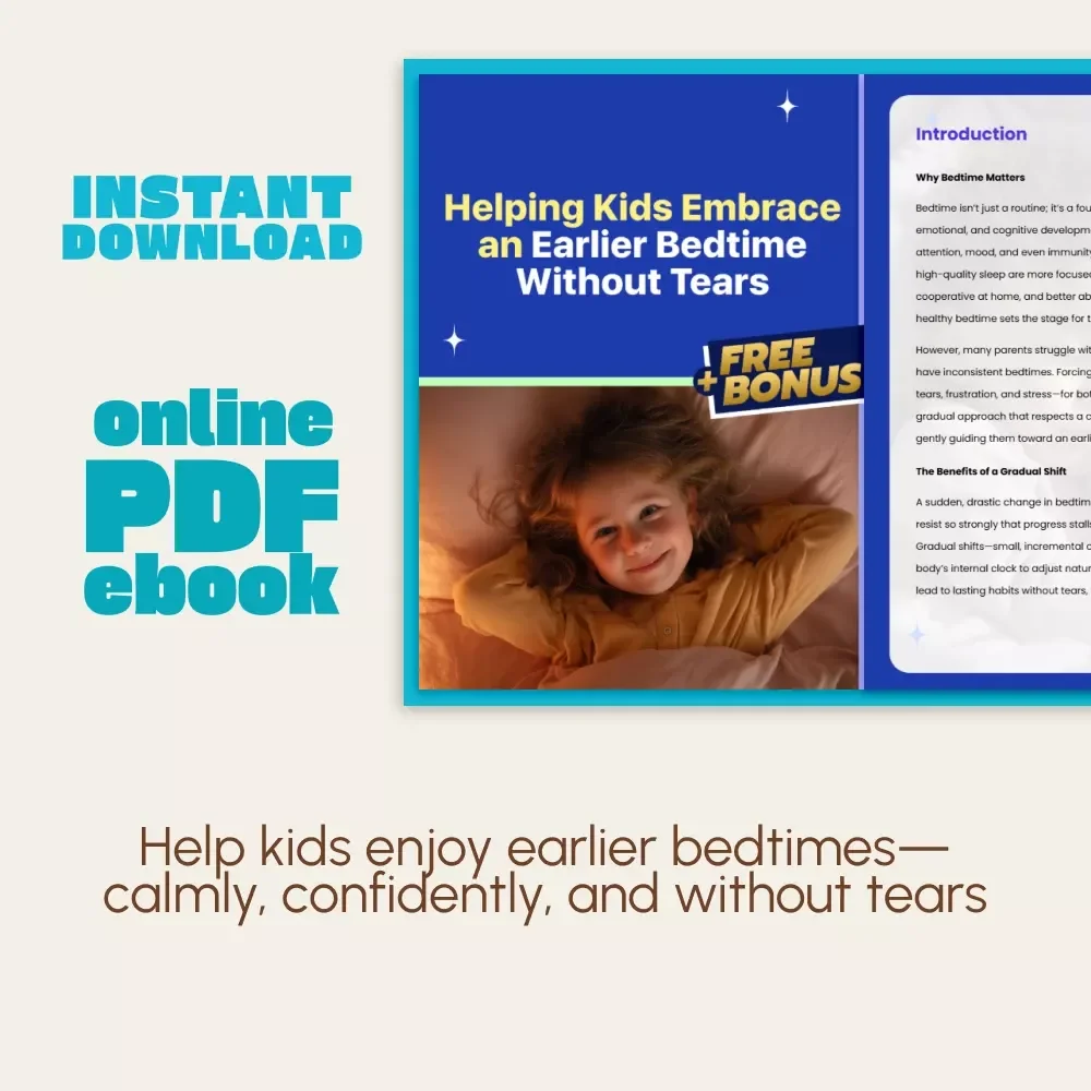 Helping Kids Embrace an Earlier Bedtime Without Tears | Gentle Parenting eBook for Peaceful Evenings | Step-by-Step Guide on How to Shift Bedtime Gradually | Digital Download Sleep Training Resource for Parents
