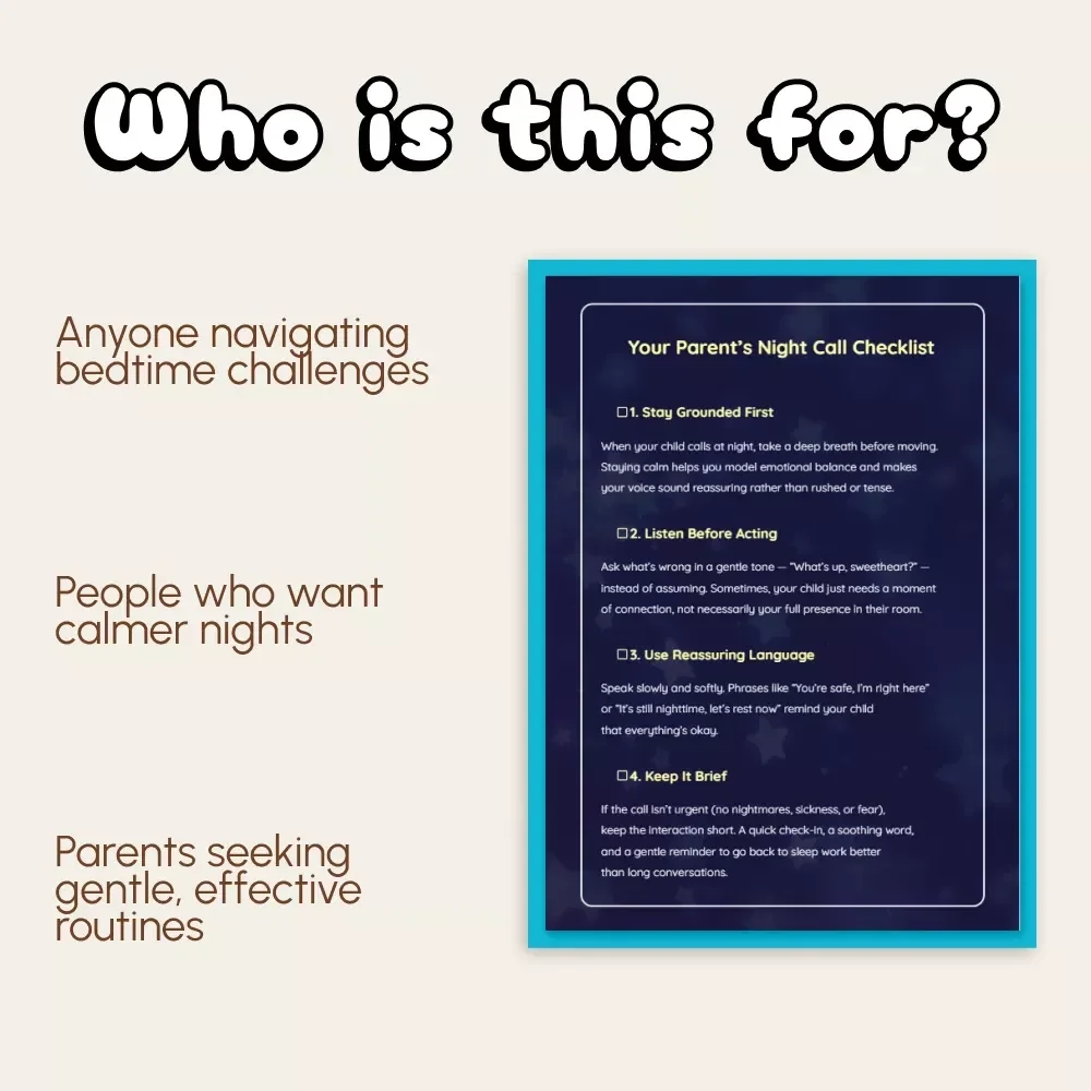 Your Parent’s Night Call Checklist | Printable Digital Download for Calm Nighttime Parenting | Gentle Sleep Support & How to Respond to Child Calling You at Night Guide