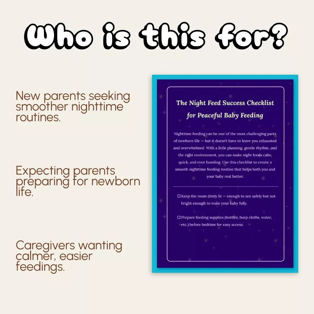 The Night Feed Success Checklist for Peaceful Baby Feeding | Newborn Tips for Calm, Restful Nights | Digital Download for Parents | Baby Sleep & Feeding Routine Guide | Printable tips for newborn nighttime feeding