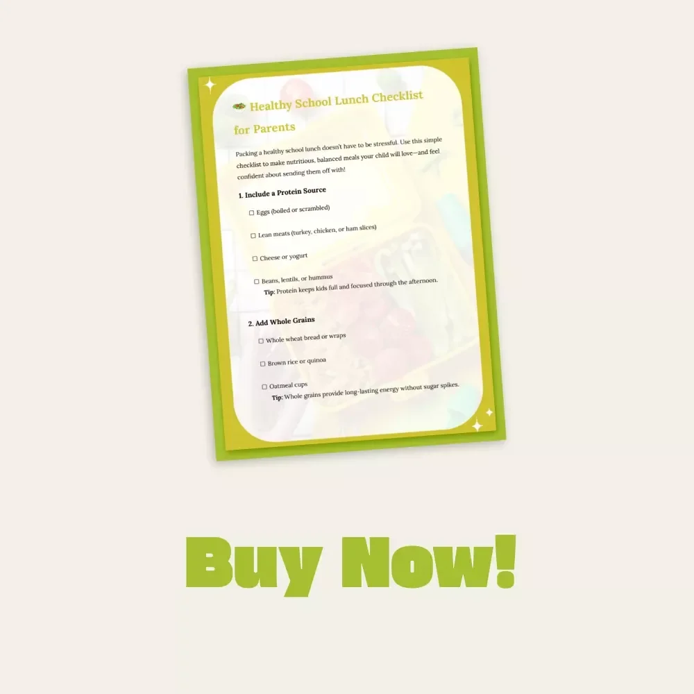 Healthy School Lunch Checklist for Parents | Printable Digital Download | How to Pack School Lunch Healthy | Easy Nutrition Guide for Kids