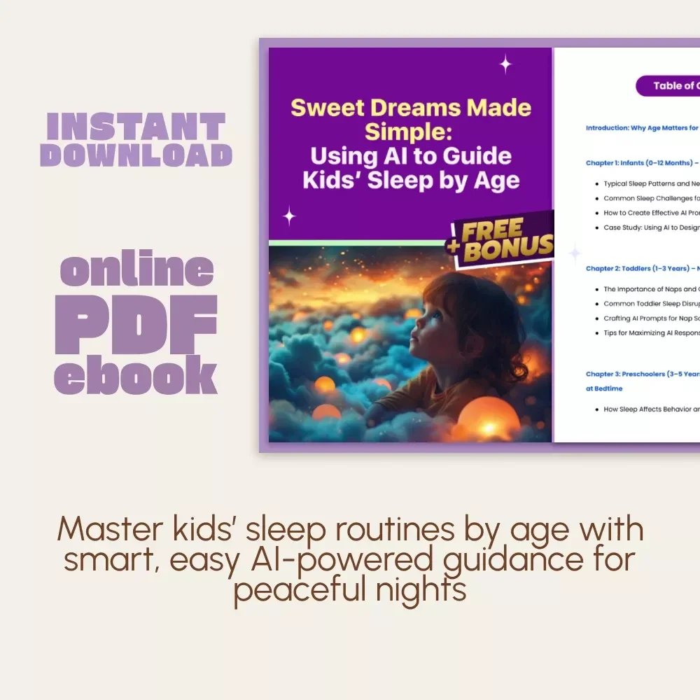 Sweet Dreams Made Simple: Using AI to Guide Kids’ Sleep by Age | Digital Sleep Guide for Parents | AI Parenting eBook for Baby, Toddler & Teen Sleep Routines