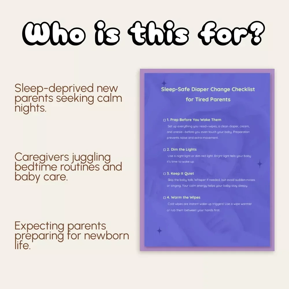 Sleep-Safe Diaper Change Checklist for Tired Parents | Printable Baby Sleep Guide | How to Keep Baby Asleep Through Diaper Change | Nighttime Diaper Routine PDF Download