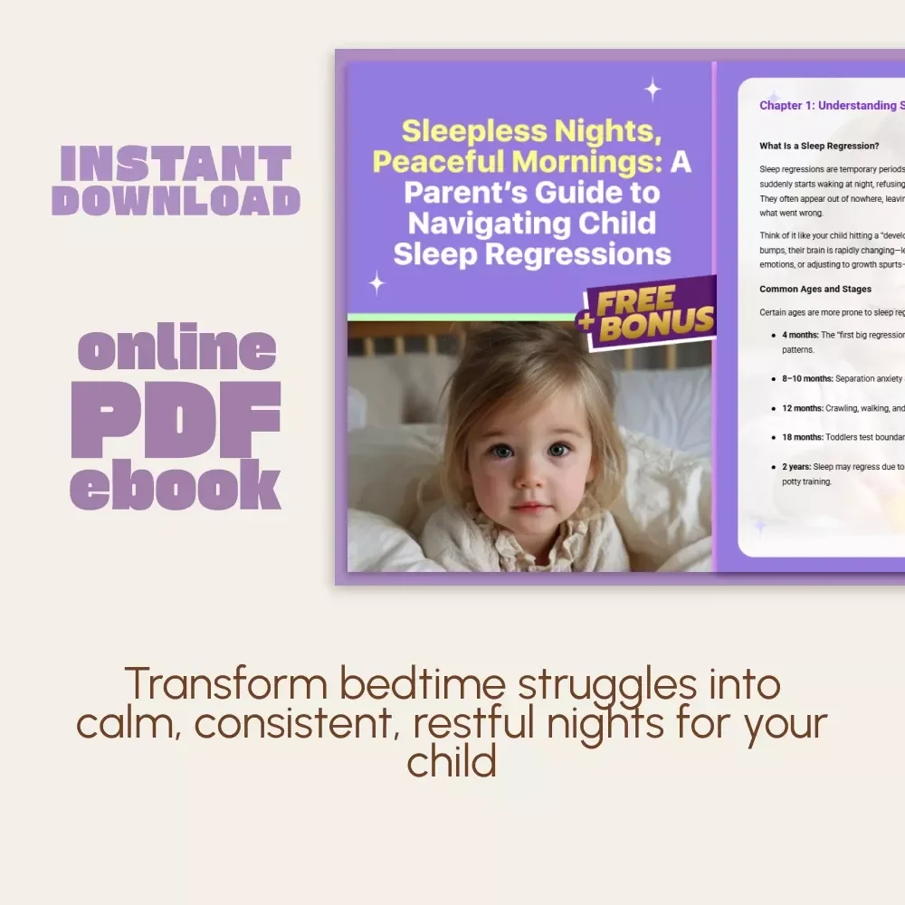 Sleepless Nights, Peaceful Mornings: A Parent’s Guide to Navigating Child Sleep Regressions | eBook for Parents on How to Handle Child Sleep Regressions at Night