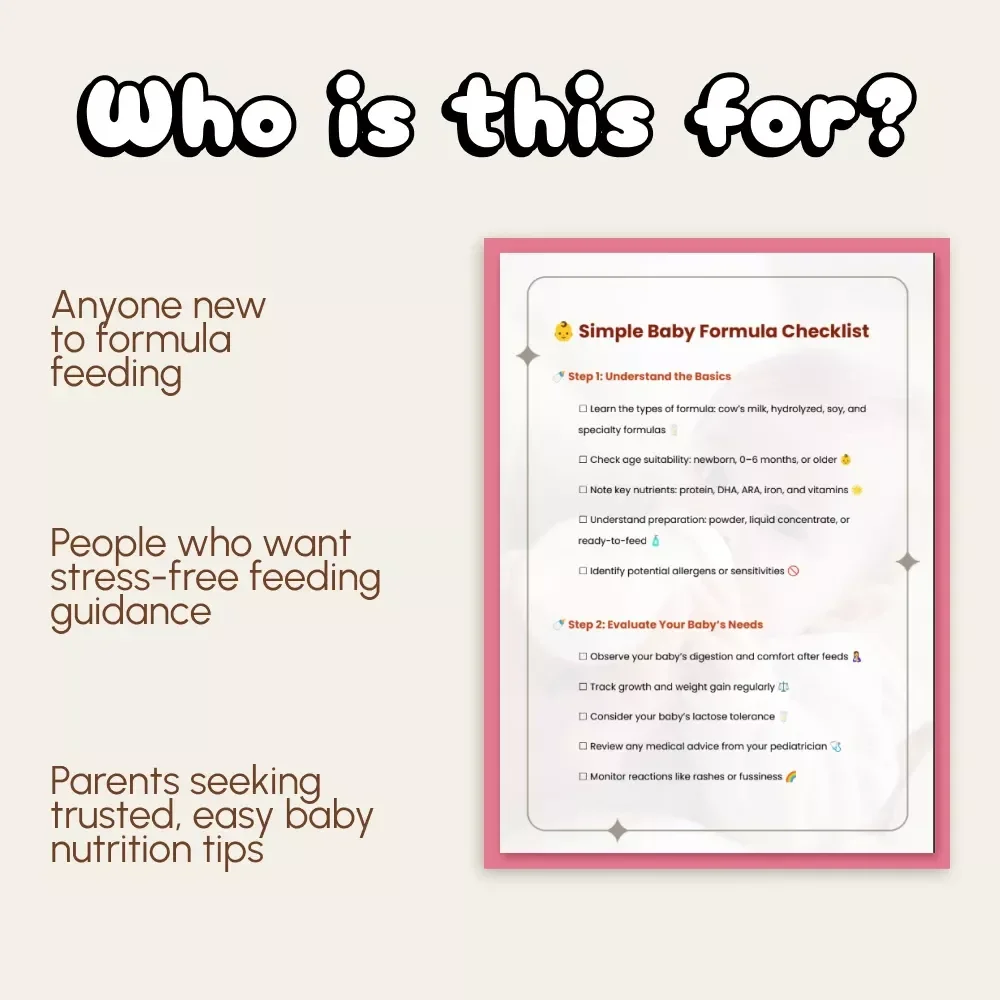 Simple Baby Formula Checklist | Digital Infant Feeding Guide | How to Choose Infant Formula for Newborns and Babies | Printable PDF Download