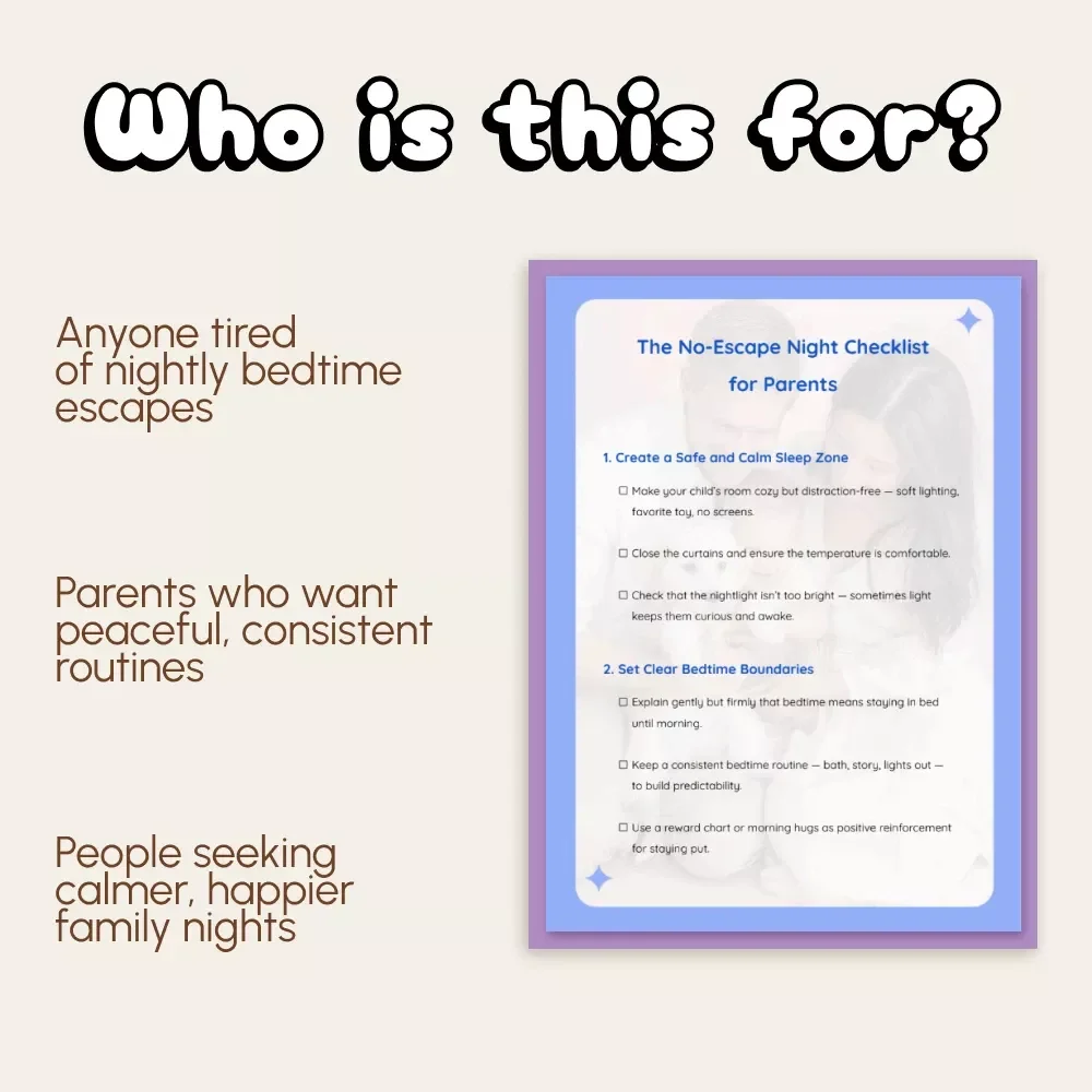 The No-Escape Night Checklist for Parents | Printable Sleep Training Guide for Toddlers & Kids | How to Prevent Child from Leaving Room at Night