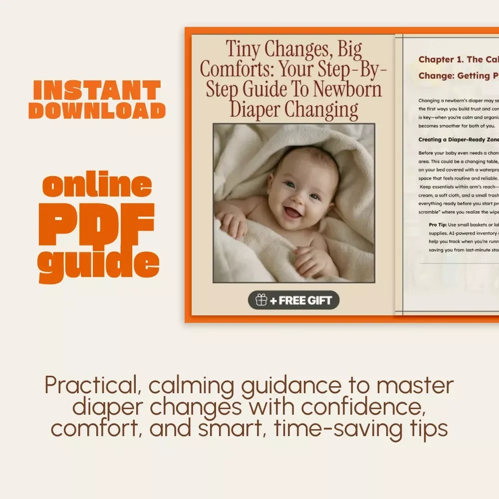 Tiny Changes, Big Comforts: Your Step-by-Step Guide to Newborn Diaper Changing | Printable PDF Guide for New Parents | Easy How to Change a Newborn Diaper Step by Step eBook
