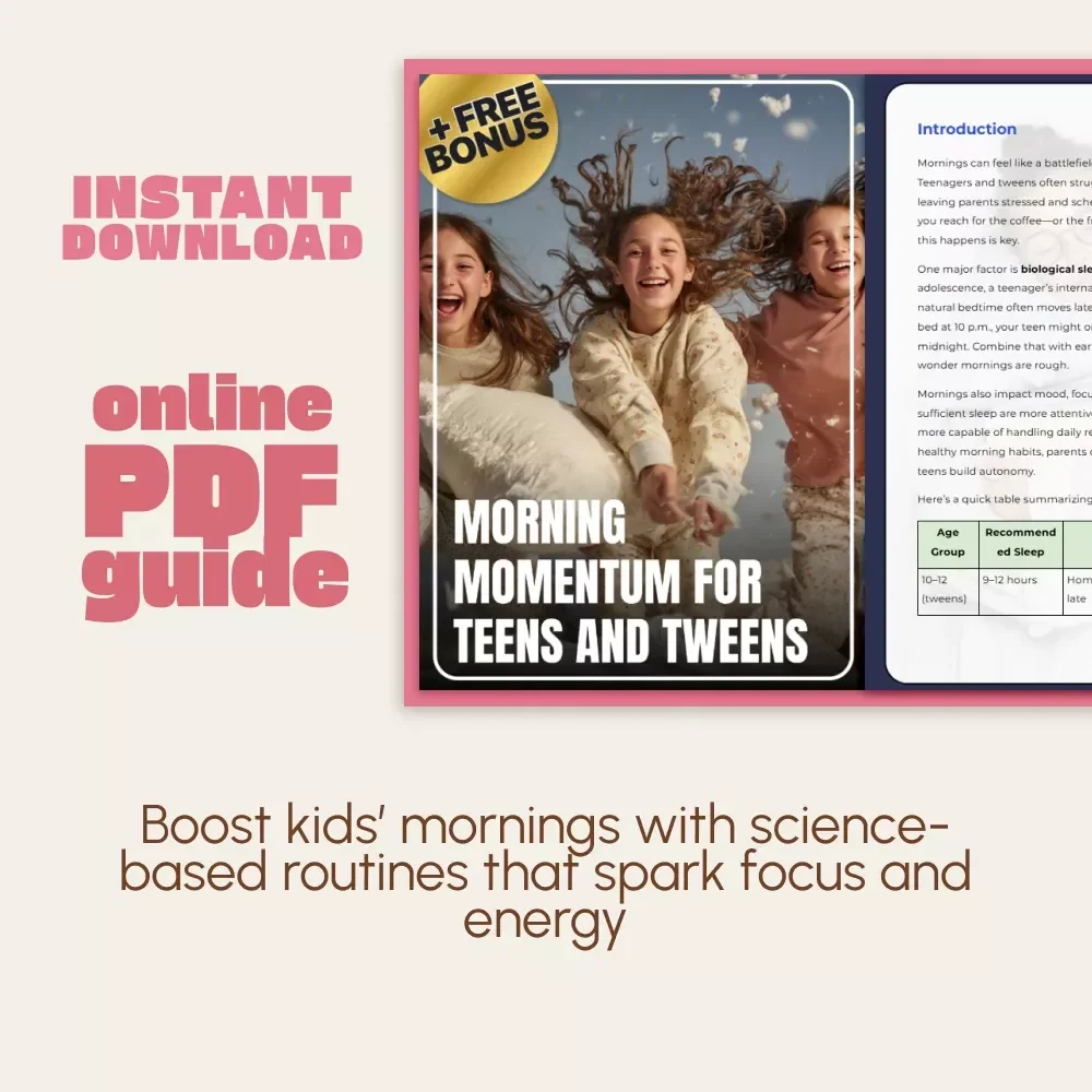 Morning Momentum for Teens and Tweens – A Practical Parent’s Guide to How to Manage Older Kids Getting Up Late | Digital Download Routine & Motivation eBook