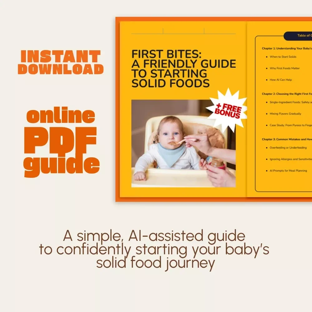 First Bites: A Friendly Guide to Starting Solid Foods | Baby Feeding eBook | Digital Download for New Parents | Learn what solid foods to start with confidently | AI-Enhanced Infant Nutrition Guide