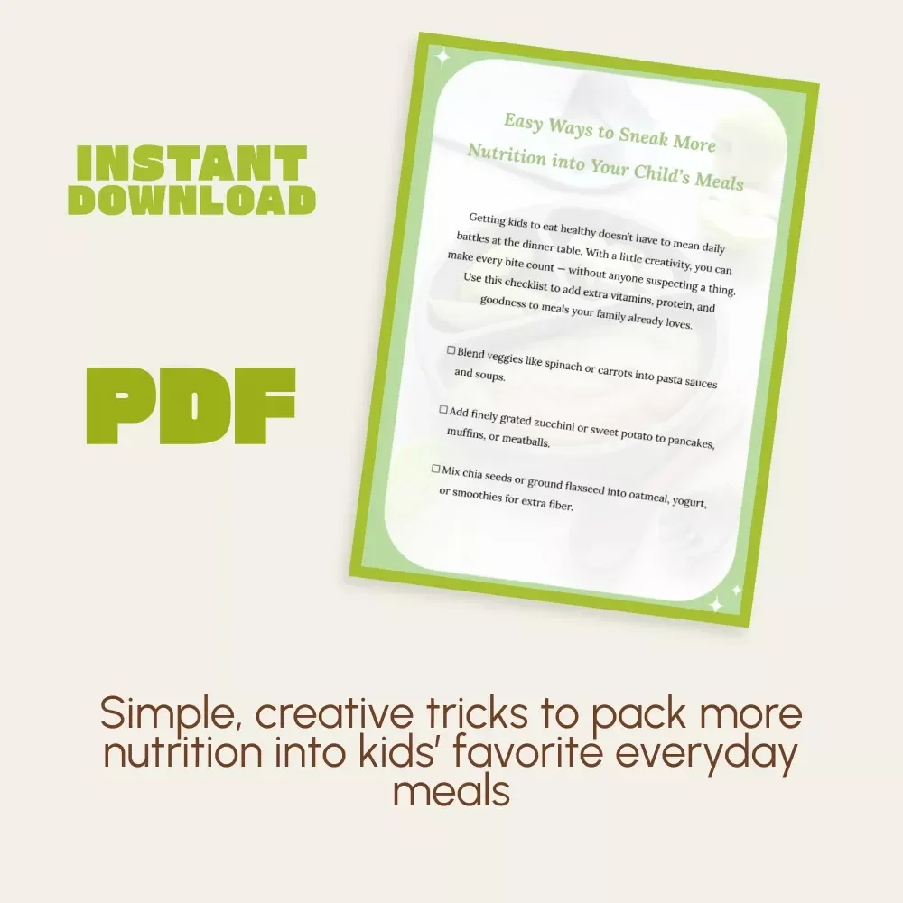 Easy Ways to Sneak More Nutrition into Your Child’s Meals | Printable Checklist for Parents | Digital Download | How to Sneak Nutrition into Meals for Picky Eaters