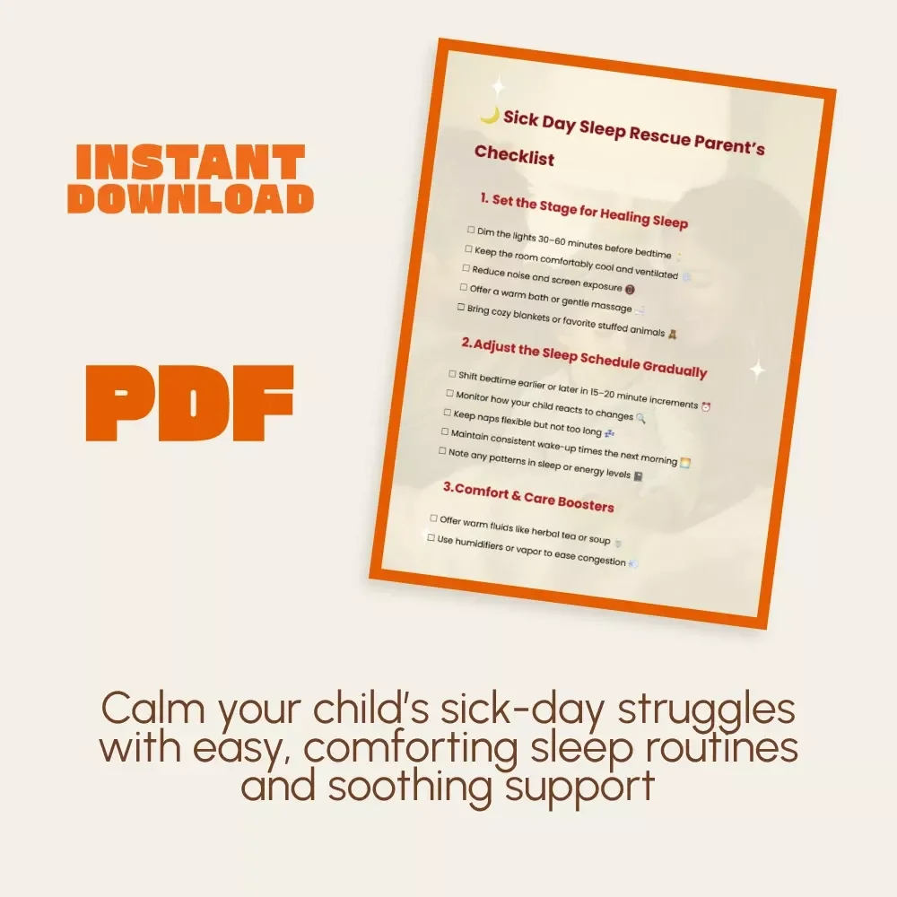 Sick Day Sleep Rescue Parent’s Checklist | Printable Sleep Guide for Moms & Dads | How to Adjust Bedtime When Child Is Sick | Healing Sleep Routine eBook