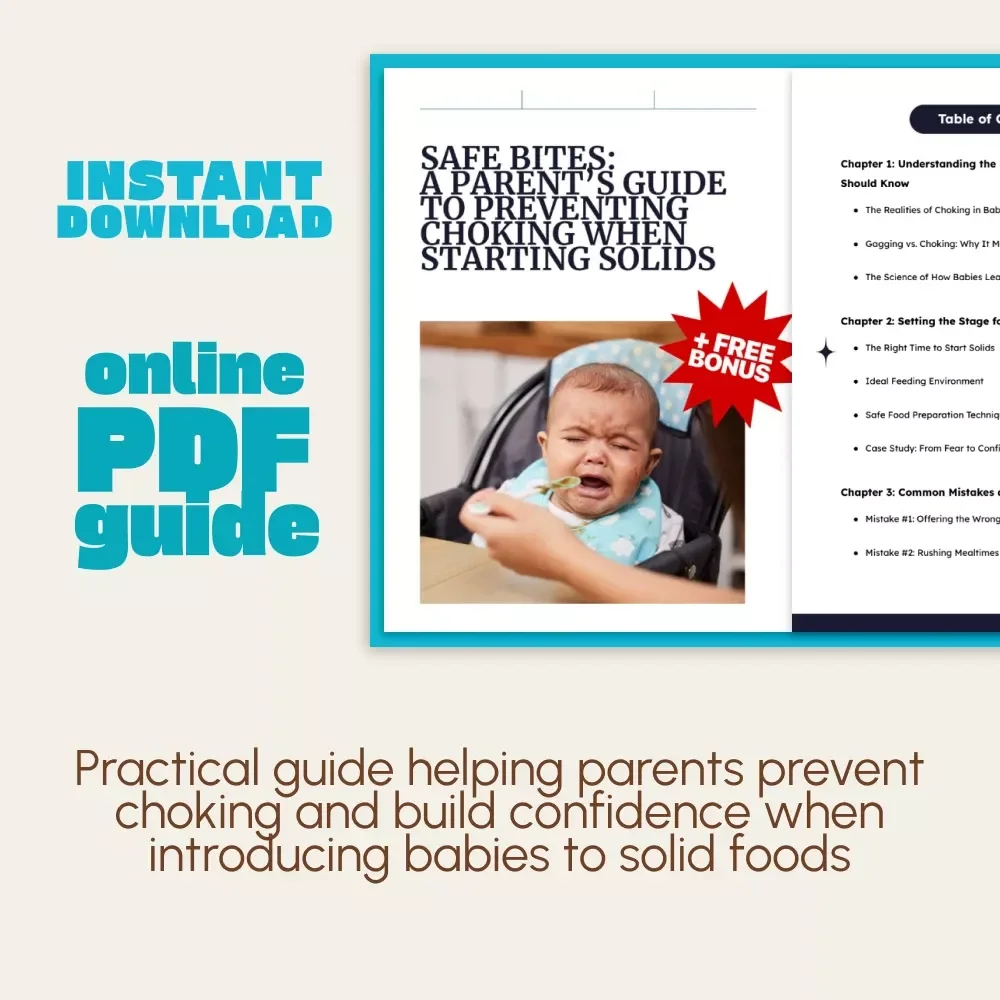 Safe Bites: A Parent’s Guide to Preventing Choking When Starting Solids | Baby Feeding Safety eBook, Printable Guide for Parents, how to prevent choking with solids