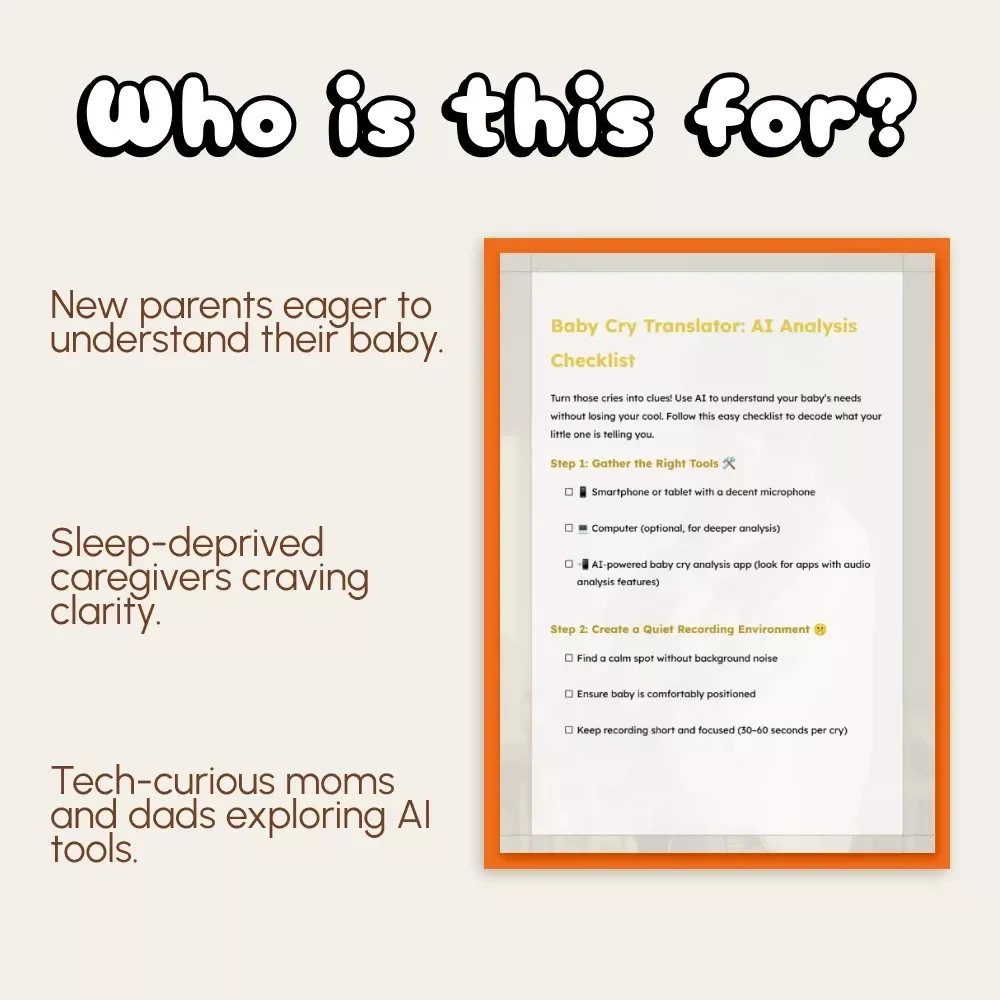 Baby Cry Translator: AI Analysis Checklist | Digital Download Guide for Parents | How to Use AI to Analyze Baby’s Crying Sounds | Baby Cry Decoder eBook for New Moms & Dads