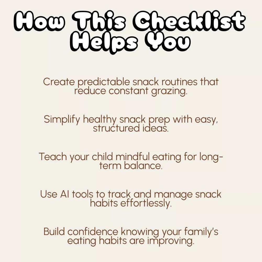 A Parent’s Checklist for Reducing Kid Snacking | Digital Guide to Healthy Eating Habits | Printable How to Avoid Snacking Too Much Checklist for Parents