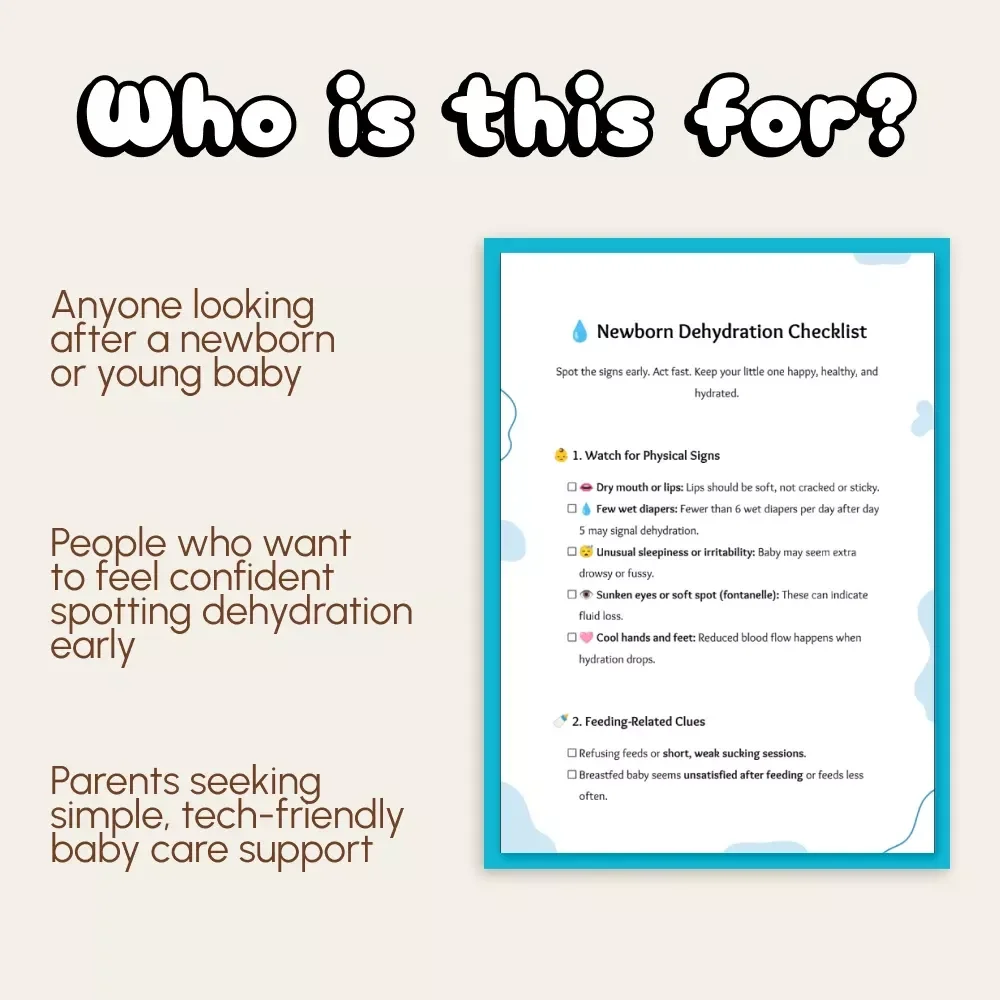 Newborn Dehydration Checklist | Printable Digital Download for Parents | Baby Health Guide to Identify What Signs of Dehydration in Newborn