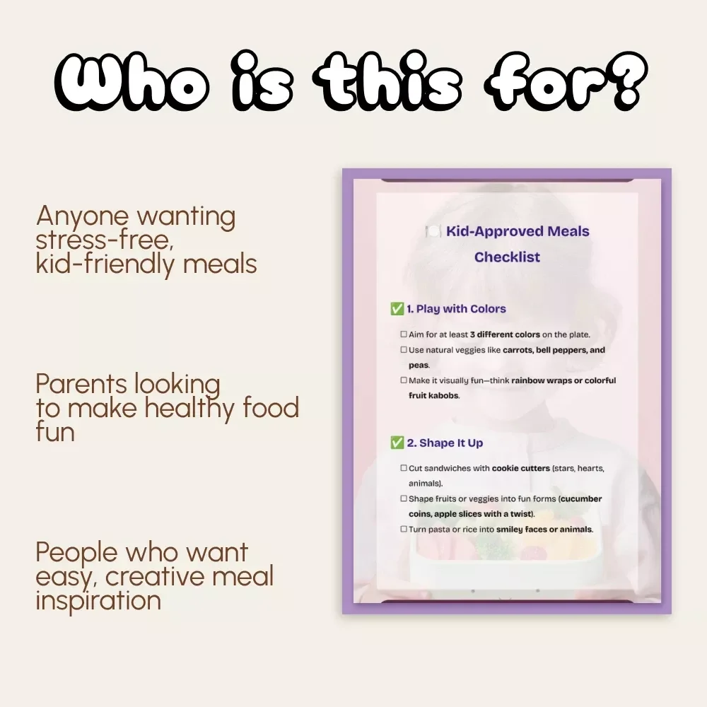 Kid-Approved Meals Checklist | Fun & Easy Ideas to Make Meals Appealing to Kids | Printable Digital Download for Parents