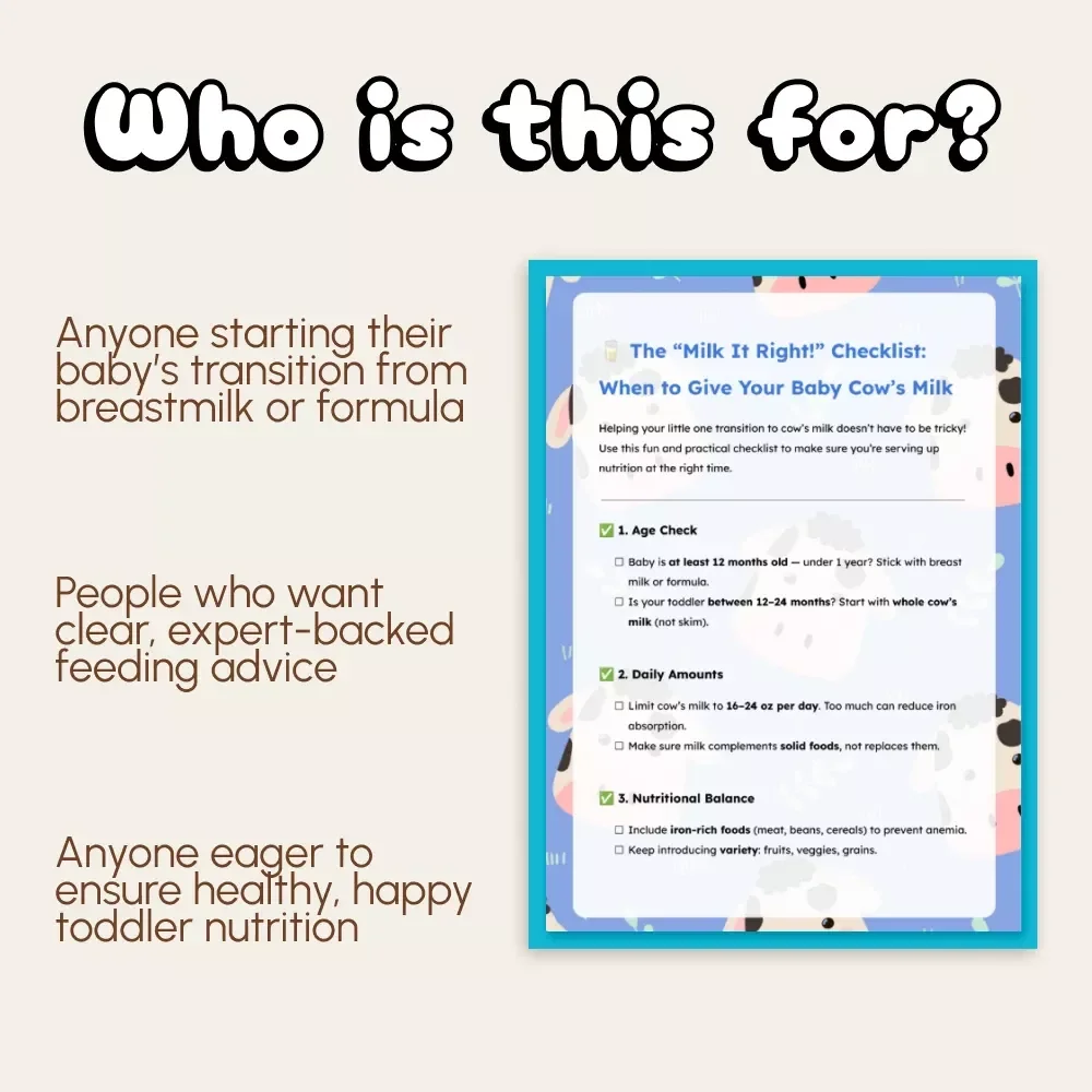The “Milk It Right!” Checklist: When to Give Your Baby Cow’s Milk | Digital Download Baby Feeding Guide, Toddler Nutrition eBook, Printable Checklist for Parents