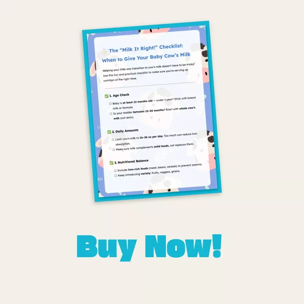 The “Milk It Right!” Checklist: When to Give Your Baby Cow’s Milk | Digital Download Baby Feeding Guide, Toddler Nutrition eBook, Printable Checklist for Parents